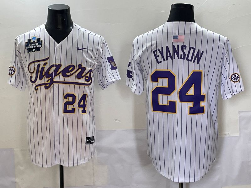 Men 2025 LSU Tigers #24 Eyanson White Stripe Nike Joint Name Nike NCAA Jersey style 8